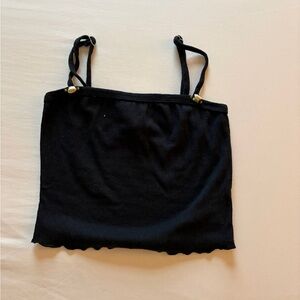 Cropped Black Tank Top with Roses